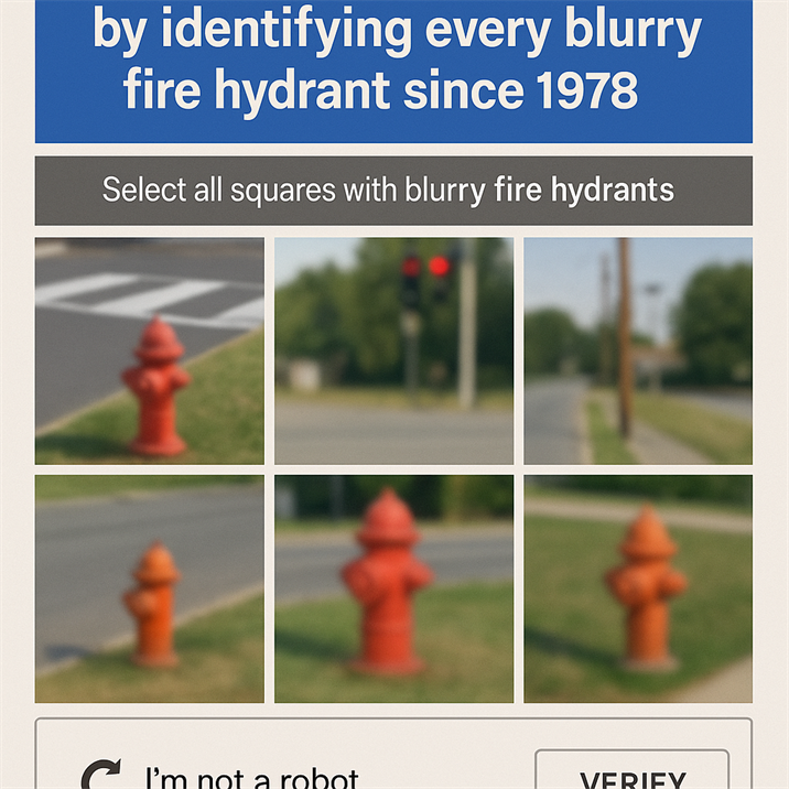 CAPTCHAs: Prove you’re not a robot by identifying every blurry fire hydrant since 1978 CAPTCHAs: Prove you’re not a robot by identifying every blurry fire hydrant since 1978